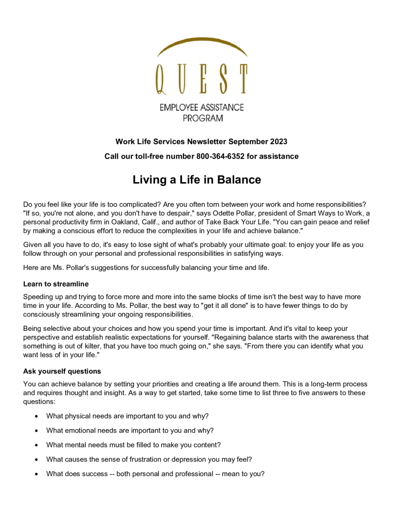 September 2023 Worklife Services Newsletter