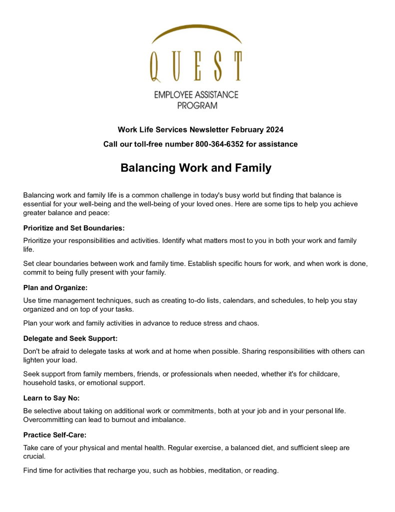 February 2024 Worklife Services Newsletter